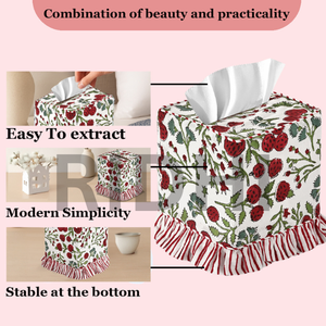 Housse de boîte à mouchoirs en coton rouge grenat Ridhi, faite à la main, à volants, tissu imprimé à la main, porte-serviettes, décoration d'intérieur, cadeau, utilisation en chambre, classique - Product Image 3