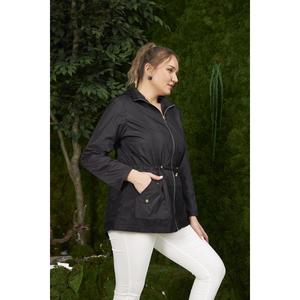<b>Plus</b> <b>Size</b> <b>Black</b> <b>Trench</b> <b>Coat</b> with Mesh Details - Product Image 2