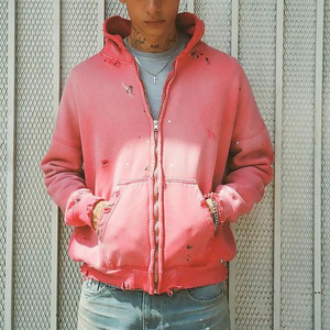 Oem fabricante personalizado 100% algodón pesado ácido lavado Vintage francés Terry apenado sol desteñido Zip Up Hoodie - Product Image 3