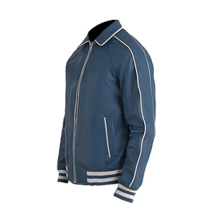 Chaqueta de cuero azul para hombre, moda con bolsillos delanteros, cierre y mangas completas, chaqueta de cuero de piel de oveja, chaqueta bordada - Product Image 2