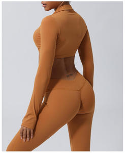 Conjunto Deportivo Ligero para Mujer, Top Corto con Cuello en V y Manga Larga con Leggings de Cintura Alta, Ropa Deportiva - Product Image 6