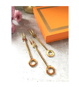 Fourchette en laiton cuillère à dessert en laiton doré rustique et fourchette à pastèque 3 pièces avec fourchette de haute qualité - Product Image 5