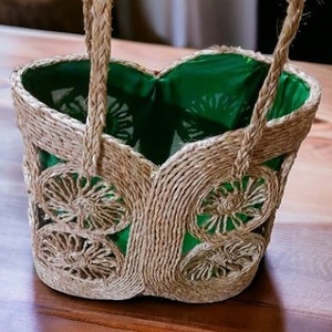 Bolsos de diseñador tejidos a mano de diseño único de bajo costo, bolso de hierba Sabai Natural de mimbre para playa, oficina, trabajo, viajes, Shoppi - Product Image 4