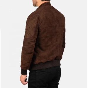 Unisex Brown <b>Suede</b> Waterproof Bomber <b>Jacket</b> Stand Collar Zipper Closure Casual Slim Fit Autumn Style Regular Sleeve Solid Front - Product Image 2