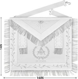 Delantal de Francmasonería, Logia Azul, Totalmente Blanco con Bordado, Personalizable con el Año del Aniversario - Product Image 4