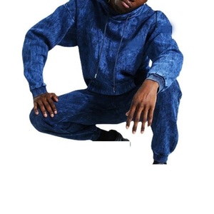 Survêtement imprimé à capuche délavé à l'acide pour hommes à la mode Service OEM Ensemble de jogging coupe régulière personnalisé Survêtement lavé Streetwear - Product Image 5