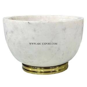 Base en aluminium moulé plaqué or Forme ronde Bol à dessert en marbre blanc Bol à nourriture et à salade de restaurant au meilleur prix en Inde - Product Image 6