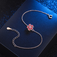 Nouvelle arrivée de bracelets porte-bonheur fleur de pêcher en argent sterling pour femme Style de luxe pour cadeau de fille