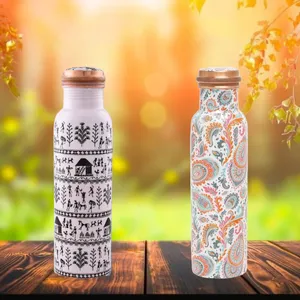 Ligero y fácil de llevar Sin recubrimiento químico Botella de cobre para beber agua Meena Imprimir Botella de cobre 1L - Product Image 2