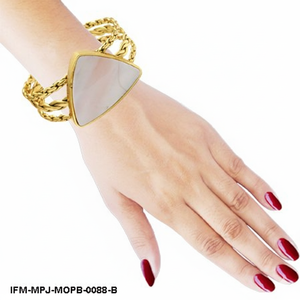 Handmade <b>Mother</b> <b>of</b> <b>Pearl</b> Inlay Bangle Gold Braided Triple Band Cuff Unique Boho <b>Jewelry</b> Gift - Product Image 6