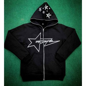 RTS High Quality Full <b>Zip</b> Us Hoodies Puff Print <b>Hoodie</b> for Men Breathable 80/20 Heavy Gsm Medium Large Xl Size <b>Black</b> Hoodies - Product Image 1