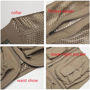 เสื้อกั๊กคอวีตาข่ายระบายอากาศแห้งเร็วน้ำหนักเบาของผู้ชาย, กระเป๋าใช้งานเป็นประโยชน์สำหรับฤดูร้อนกลางแจ้งทำงานภาพถ่ายฤดูร้อนซาฟารี - Product Image 5