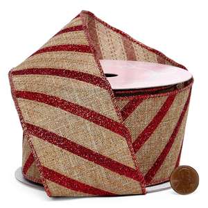 ริบบิ้นผ้าไหมธรรมชาติสีแดงลายกลิตเตอร์เปปเปอร์มินต์สำหรับตกแต่งคริสต์มาส - Product Image 3