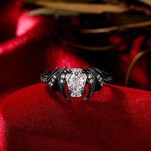 Jeulia Hiphop Black Bat Coffin <b>Ring</b> Sterling Silver Men's Enamel Gemstone <b>Ring</b> - Product Image 4
