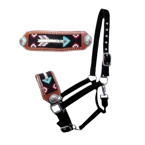 Adjustable Black Nylon Rope <b>Halter</b> With Beaded Leather Nose & Copper Stud Work Top Indian Supplier Wholesale Manufacturer - Product Image 1
