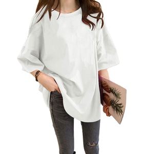 เสื้อยืดผู้หญิงคอกลมคุณภาพสูงเสื้อยืดตัวยาวผ้าฝ้าย100% ขนาดใหญ่พิเศษกำหนดโลโก้เองได้ - Product Image 2