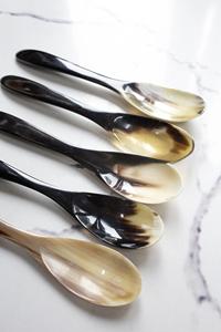 Cuillère en corne de buffle naturelle, fabriquée à la main et polie, parfaite pour servir des épices, des condiments ou pour une utilisation décorative sur la table, de haute qualité - Product Image 3