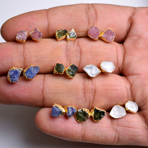 Raw Gemstone <b>Stud</b> <b>Earrings</b> Natural Rough Crystal <b>Studs</b> for Women Small Stone <b>Earrings</b> Handmade Boho Jewelry Healing Stone <b>Studs</b> - Product Image 5