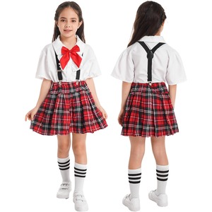 Camisa de uniforme escolar para estudiantes y niñas adultas, tirantes superiores, falda, calcetines, traje de actuación en escenario, disfraz de colegiala de algodón - Product Image 4