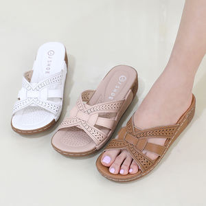 [JSHOE] Mules à plateforme avec lanière à effet ondulé, en cuir de vachette, sandales à enfiler pour femmes, légères, confortables, pour un usage quotidien - Product Image 3