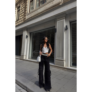 Pantalones Cargo de Gabardina Negros para Mujer - Product Image 4