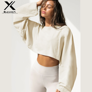 Sudadera personalizada para mujer, sudadera corta de Color sólido con hombros descubiertos, informal, con cuello redondo, base deportiva, manga larga, sudaderas con capucha de lana para mujer - Product Image 4