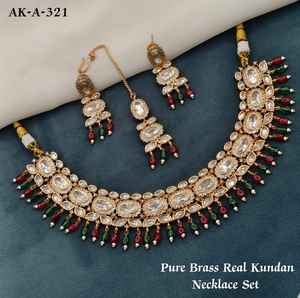 Elegant Brass Kundan Wedding Anniversary Jewelry <b>Set</b> with American Diamond Includes <b>Necklace</b> & <b>Earrings</b> for Parties Engagements - Product Image 2