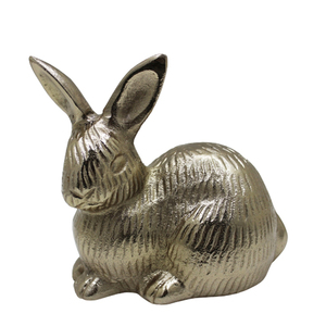 Lot de 2 grandes statues décoratives modernes aspect lapin aluminium finition nickel rugueux plateau de rangement pour la décoration de table à la maison - Product Image 4