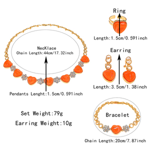Juego de Joyería Zhuerrui de 4 Piezas con Baño de Oro, Esmalte Naranja, Corazón y Diamantes de Imitación, Collar para Mujer, Uso Diario y Fiestas, HJ2500114 - Product Image 2