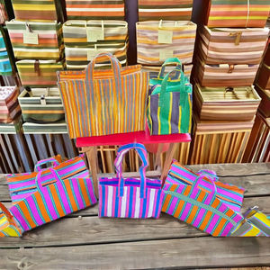 Bolsas de compras de lona a rayas tejidas PP de nailon reciclado respetuoso con el medio ambiente al por mayor cierre de cremallera reutilizable personalizable promocional - Product Image 4