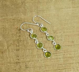Boucles d'oreilles pendantes en argent sterling avec péridot, faites à la main, 3 pierres, bijoux en pierres précieuses, cadeaux élégants pour femmes - Product Image 6