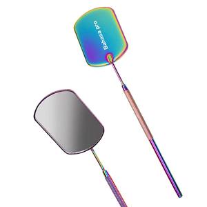 Miroir à cils carré en acier inoxydable couleur plasma arc-en-ciel avec longue poignée, miroir à cils privé par Bahasa Pro - Product Image 1