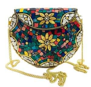 Bolso de mano tipo clutch para mujer, color amarillo, metálico, duradero, ecológico, hecho a mano. - Product Image 2