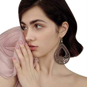 Boucles d'oreilles en forme de larme en bois 2 paires boucles d'oreilles en bois naturel cadeaux pour femmes filles boucles d'oreilles goutte légère pendentif bohème - Product Image 6