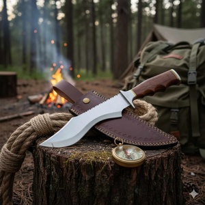 Cuchillo Bowie de Acero de Damasco Hecho a Mano Personalizado para Caza y Campamento |   Cuchillo de Hoja Fija con Mango de Madera y Funda de Cuero (OEM Disponible) - Product Image 2