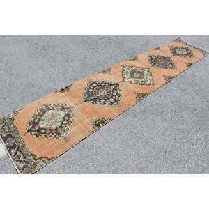 Tapis en laine turque vintage orange et vert 24 'X 11.9' tissage plat avec motif patchwork pour les décorations de salon - Product Image 3