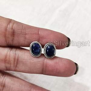 Boucles d'oreilles clous pour femmes en jaspe sodalite naturel, cadeau de Noël ou de Saint-Valentin, bijoux faits à la main, boucles d'oreilles clous en argent sterling 925 - Product Image 4