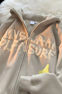 Sweat-shirt à capuche zippé pour homme en molleton épais de polyester et coton, idéal pour l'automne, avec logo éco-responsable et impression en relief et 3D - Product Image 2