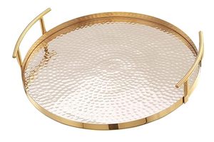 Plateau de service rond martelé avec poignée pour restaurant de mariage d'hôtel de Noël avec logo personnalisé - Product Image 4