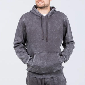Sweat à capuche lavé à l'acide de qualité supérieure pour hommes confortable coupe décontractée polaire douce impression de broderie personnalisée marque en vrac en gros - Product Image 5