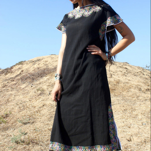 Nueva Túnica Bordada Turca Vintage con Cadena de Puntadas Arcoíris, 100% Algodón, Largo Té, Corte A, Verano, Talla Única - Product Image 1