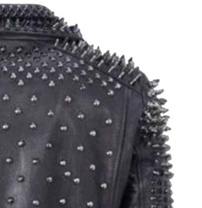 Veste en cuir noir clouté personnalisée pour hommes Moto Style Rock Punk Spike argenté détaillant les vêtements d'extérieur de moto en cuir véritable - Product Image 4