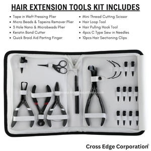 Kit d'outils d'extension de cheveux de qualité supérieure outil de crochet de traction de cheveux microbilles et ruban adhésif dans la pince dissolvante 10 pièces Clips de sectionnement Mini ciseaux - Product Image 2