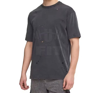 OEM al por mayor de encargo de los hombres desgastados camiseta transpirable de color sólido de punto suave y cómodo con patrón impreso - Product Image 1