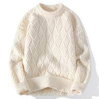 Pull tricoté personnalisé pour homme, col rond, chaud, uni, 100 % coton, grande taille, hiver, logo frontal, anti-boulochage, anti-plis