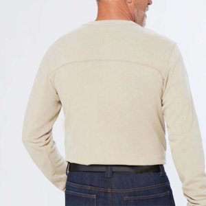 Stone Beige Long Sleeve <b>Henley</b> T-<b>Shirt</b> for <b>Men</b> Made with 100% Cotton Sporty Style Button Neck Detail for Timeless Comfort - Product Image 3