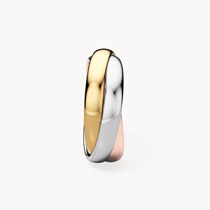 Bague de mariage géométrique VEYNOU tricolore en platine plaqué rhodium avec diamant de laboratoire en or 18 carats et accents de perles - Product Image 3