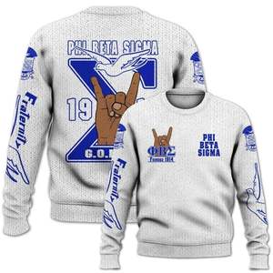 Phi Beta Sigma 1914 Suéter de punto acrílico Azul Blanco Chenille Letras griegas Sigma Beta Fraternidad Suéter de ropa - Product Image 2