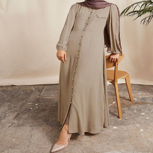 Gris double couche élégant Dubaï vente en gros Abaya turc modeste vêtements islamiques Dubaï élégant ouvert Abaya femmes robes musulmanes - Product Image 4