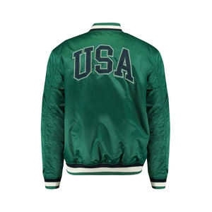 OEM <b>Men's</b> Solid Stand Collar Polyester Varsity <b>Jacket</b> Custom Satin Embroidery Logo Street Style <b>Baseball</b> Design for Winter - Product Image 2